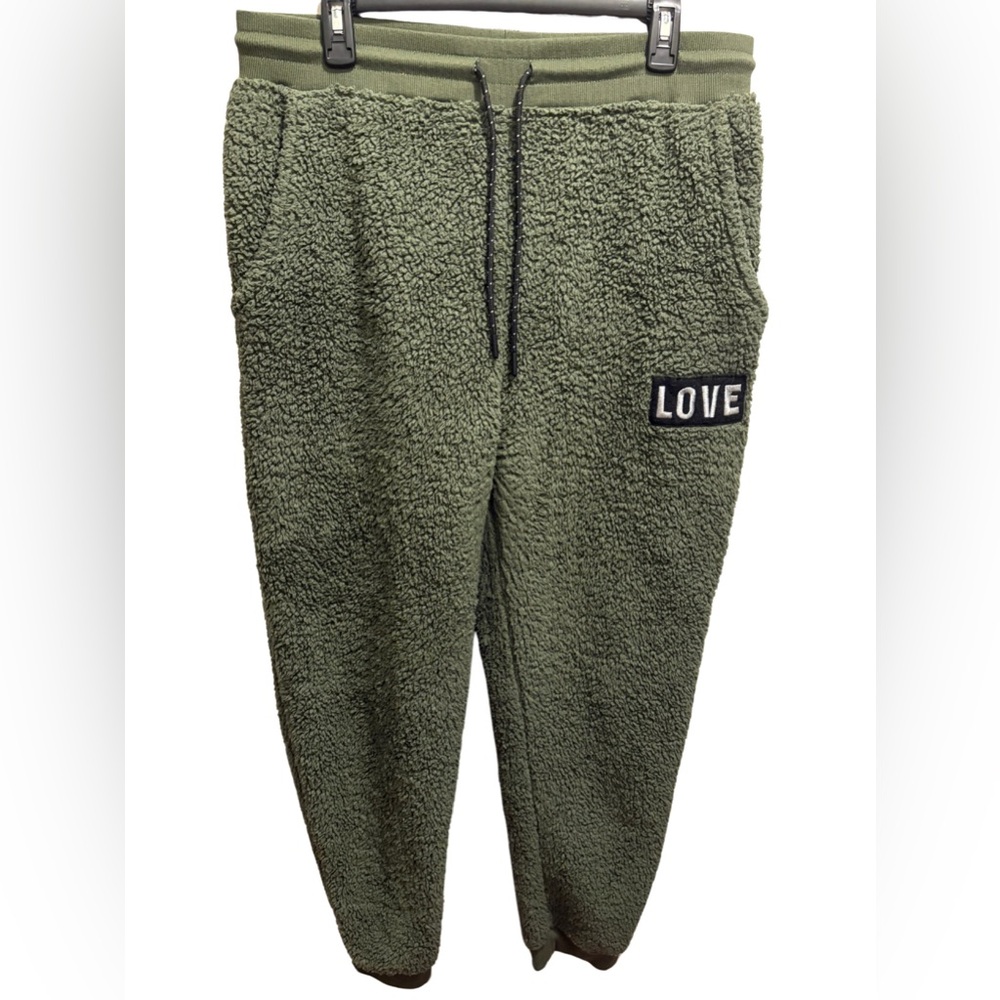 Green Sherpa Joggers with Love Patch